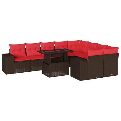vidaXL 10 Piece Garden Sofa Set with Cushions Brown Poly Rattan