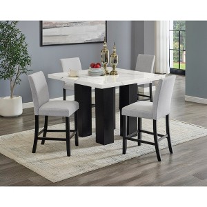 5-Piece Counter Height Dining Set with Faux Marble Table and 4 Upholstered Chairs - 1 of 4
