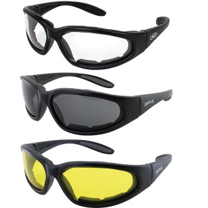 3 Pairs of Global Vision Eyewear Hercules Plus Safety Motorcycle Glasses with Clear, Smoke, Yellow Lenses - 1 of 4