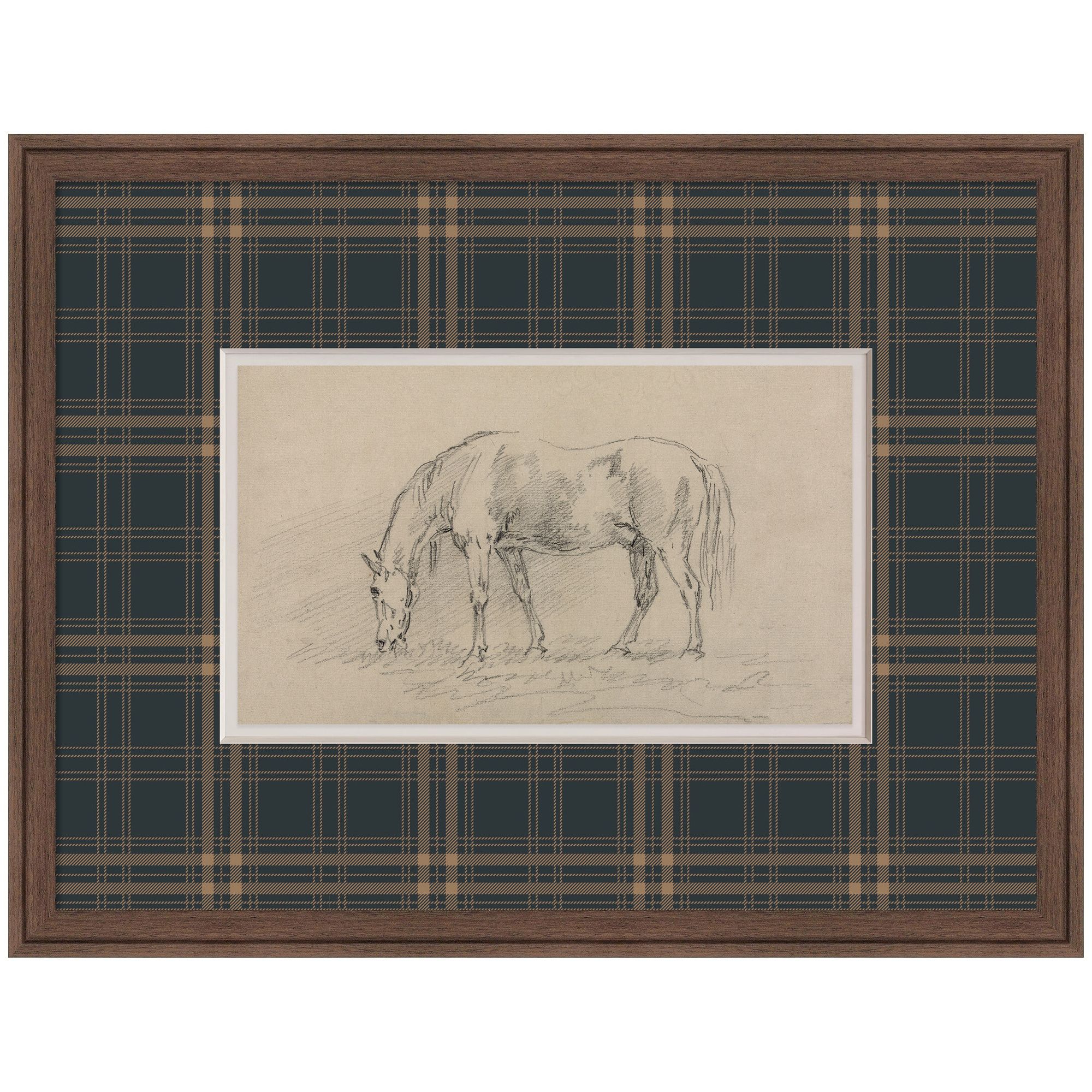 Kate and Laurel Horse Grazing Sawrey Gilpin Fuax Mat by Nostalgia Prints Framed Wall Art Print, Florence Medium Brown, 26x20