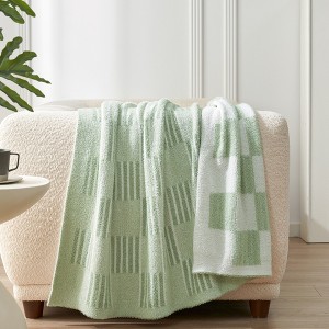 Snuggle Sac Super Soft Reversible Throw Blanket,Lightweight Textured Striped Throw,Checkered Style - 1 of 4