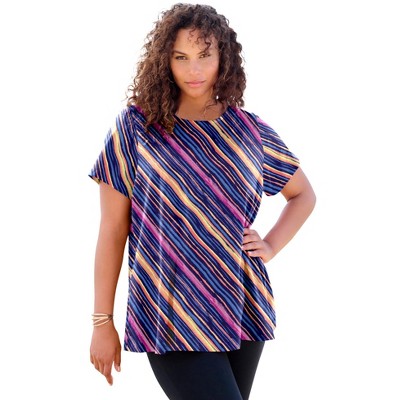 Roaman's Women's Plus Size Swing Ultimate Tee With Keyhole Back