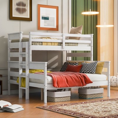 NicBex Twin XL Over Queen Bunk Bed with Safety Guardrail,Wood Loft Bed with Built-in Ladder,Modern Bunk Beds,Noise Reduced Bunk Beds for Bedroom