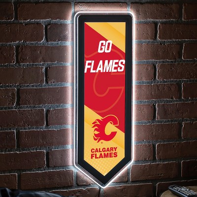 Evergreen Ultra-Thin Glazelight LED Wall Decor, Pennant, Calgary Flames- 9 x 23 Inches Made In USA