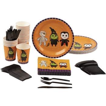 Blue Panda 144 Piece Halloween Mummy Witch Vampire Disposable Dinnerware Set Party Supplies Serves 24