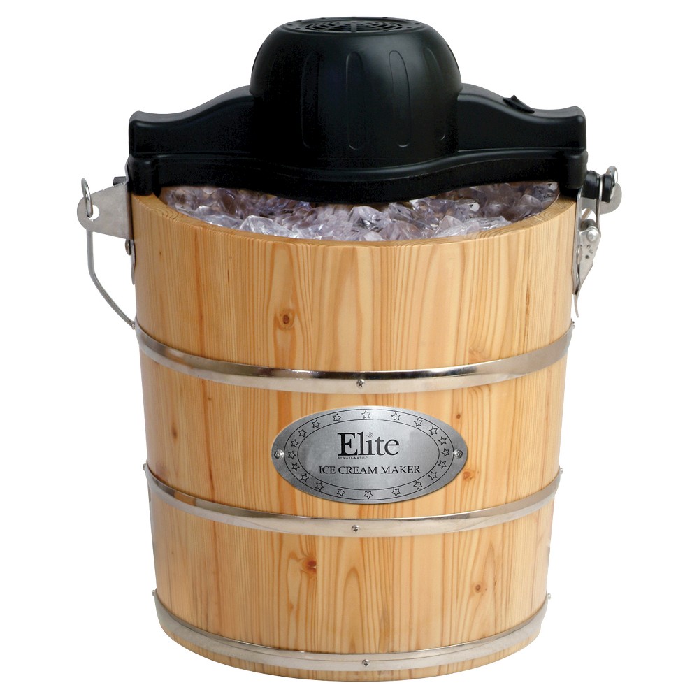 Elite Gourmet 4-Quart Old Fashioned Pine Bucket Electric/Manual Ice Cream Maker