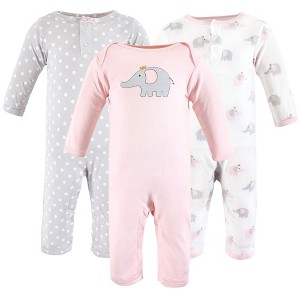 Hudson Baby Infant Girls Cotton Coveralls, Pink Gray Elephant - 1 of 4