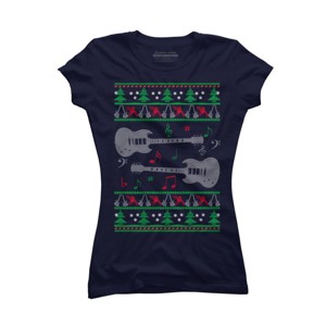 Junior's Design By Humans Guitar Christmas By sophialada T-Shirt - 1 of 3