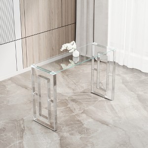 Vynxaria Modern Glass Console Table Thickened Reinforced Transparent Glass Top, Stainless Steel Legs with Anti Slip Pads - 1 of 4