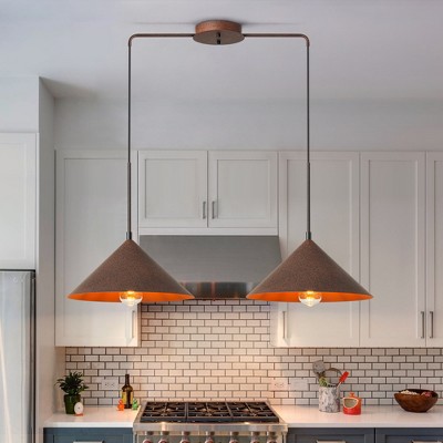 LLHZSY 2-Light Metal Industrial Cone Ceiling Pendant Light Fixture - W34 2/5" x H6 3/10", Rust