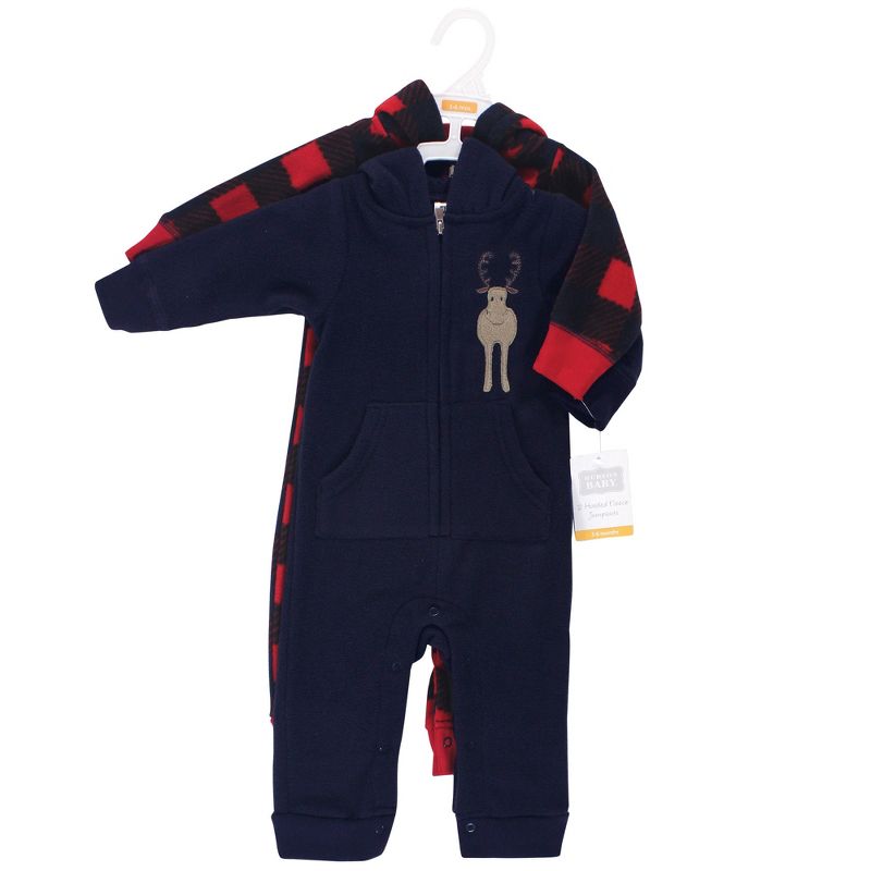 Hudson Baby Infant Boy Fleece Jumpsuits, Coveralls, and Playsuits 2pk, Forest Moose, 3 of 4