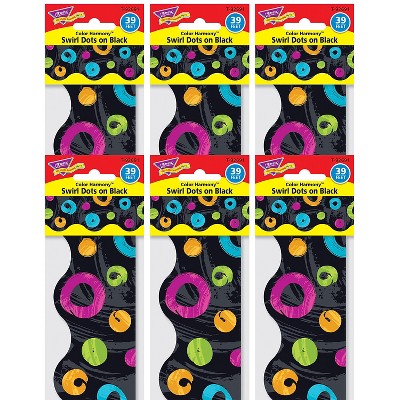 TREND Enterprises Terrific Trimmers Color Harmony 468"L x 2.25"H Trim Swirl Dots on Black 6 Packs