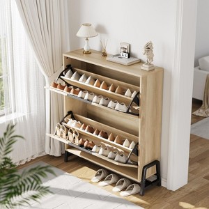 COZONY Flip-Drawer Shoe Cabinet, Freestanding Shoe Organizer with Metal Legs, Narrow Shoe Storage for Entryway Hallway Living Room - 1 of 4