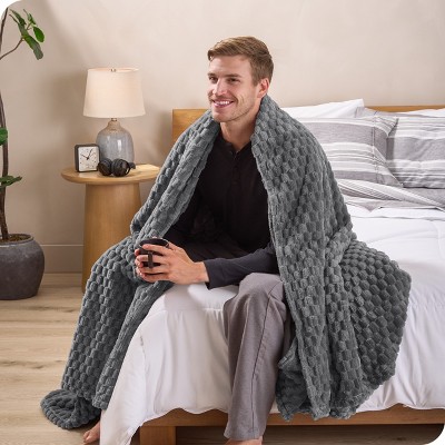 Waffle Grey King Size Reversible Fleece Blanket