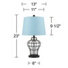 360 Lighting Hudson Rustic Table Lamps 23" High Set of 2 Bronze Metal Glass Blue Hardback Linen Drum Shade for Bedroom Living Room Bedside Nightstand - 4 of 4