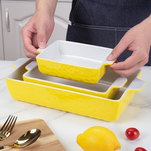 3 Pack Baking Dish, Ceramic Bakeware Set, Porcelain Baking Pan Deep with Handles, Rectangular Casserole Dish for Oven, Lasagna Baking Pans - 1 of 4