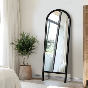 Wooakway Solid Wood Full Length Mirror Arch Accent Wall Mirror Novelty Cheval Mirror Black/Brown - 1 of 4