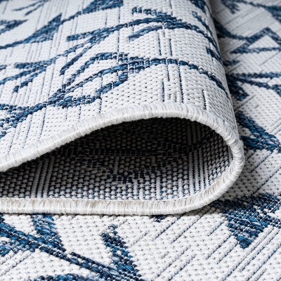 Moroccan-Inspired Ivory and Blue Geometric Synthetic Area Rug - Easy Care