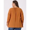 Agnes Orinda Women's Plus Size Tie Tassel V Neck Hollow Bowknot Long Sleeve Casual Blouses - 4 of 4