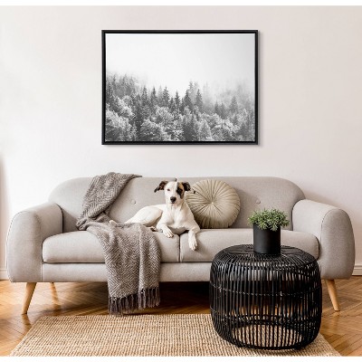 Black and White Forest Landscape Canvas Print with Polystyrene Frame