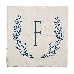 Personalization Mall Farmhouse Floral Personalized Letter Tumbled Stone Coaster Set - 1 of 1