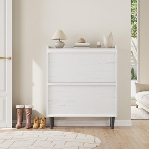 Shoe Cabinet with 2-4 Flip Drawers, Wooden Shoe Organizer with Adjustable Shelf, Shoe Storage for Entryway, Hidden Shoe Cabinet - 1 of 4