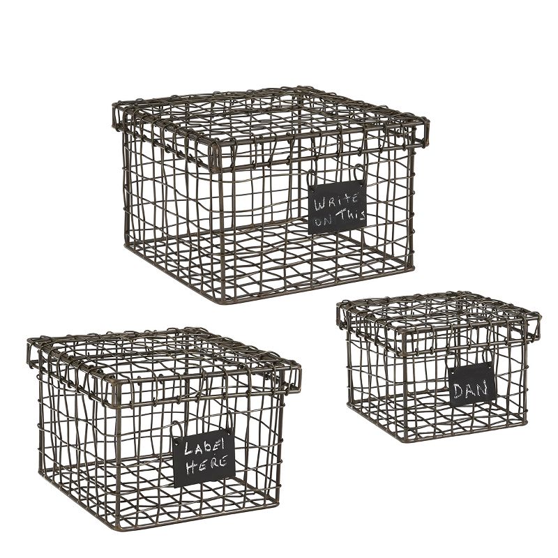 Park Designs Wire Baskets and Lids with Chalkboard Tag Set of 3, 1 of 5