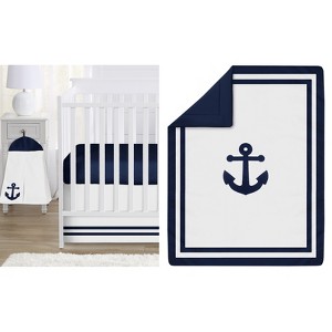 Sweet Jojo Designs Boy or Girl Gender Neutral Unisex Baby Crib Bedding Set - Anchors Away White and Blue 4pc - 1 of 4