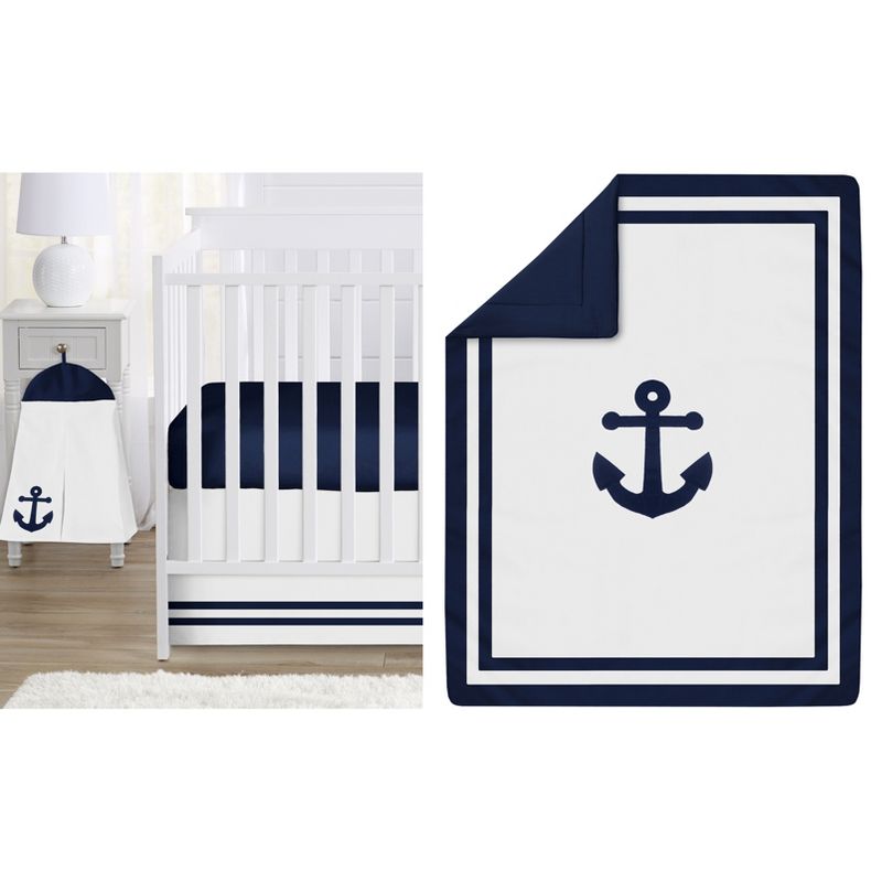 Sweet Jojo Designs Boy or Girl Gender Neutral Unisex Baby Crib Bedding Set - Anchors Away White and Blue 4pc, 1 of 8