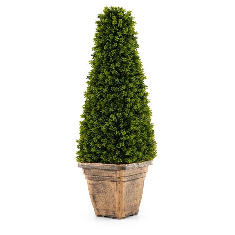 Costway 3 FT Artificial Boxwood Topiary Tree Potted Fake Tree Indoor & Outdoor Faux Tree, 1 of 11