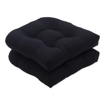 Outdoor 2-Piece Wicker Seat Cushion Set - Black Fresco Solid - Pillow Perfect