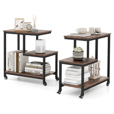 Tangkula G-shaped Side Table 7-Tier Mobile End Table with Open Shelves Small Sofa Couch Side Table