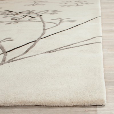 Ivory and Grey Tufted Wool and Viscose Square Rug