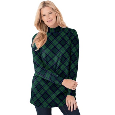 Woman Within Perfect Printed Long-Sleeve Mockneck Tee