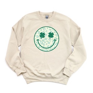 Simply Sage Market Women's Graphic Sweatshirt Clover Leopard Smiley Face St. Patrick's Day - 1 of 3