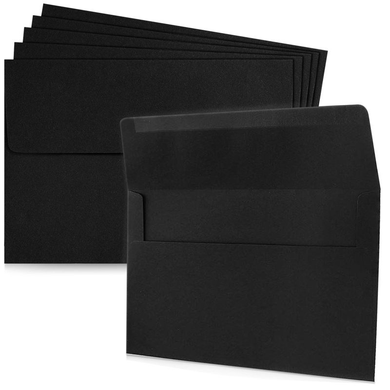 Juvale 50 Pack Black Envelopes - Bulk Black 5x7 Envelopes for Invitations, Wedding, Graduation, Birthday (A7, Square Flap), 1 of 7