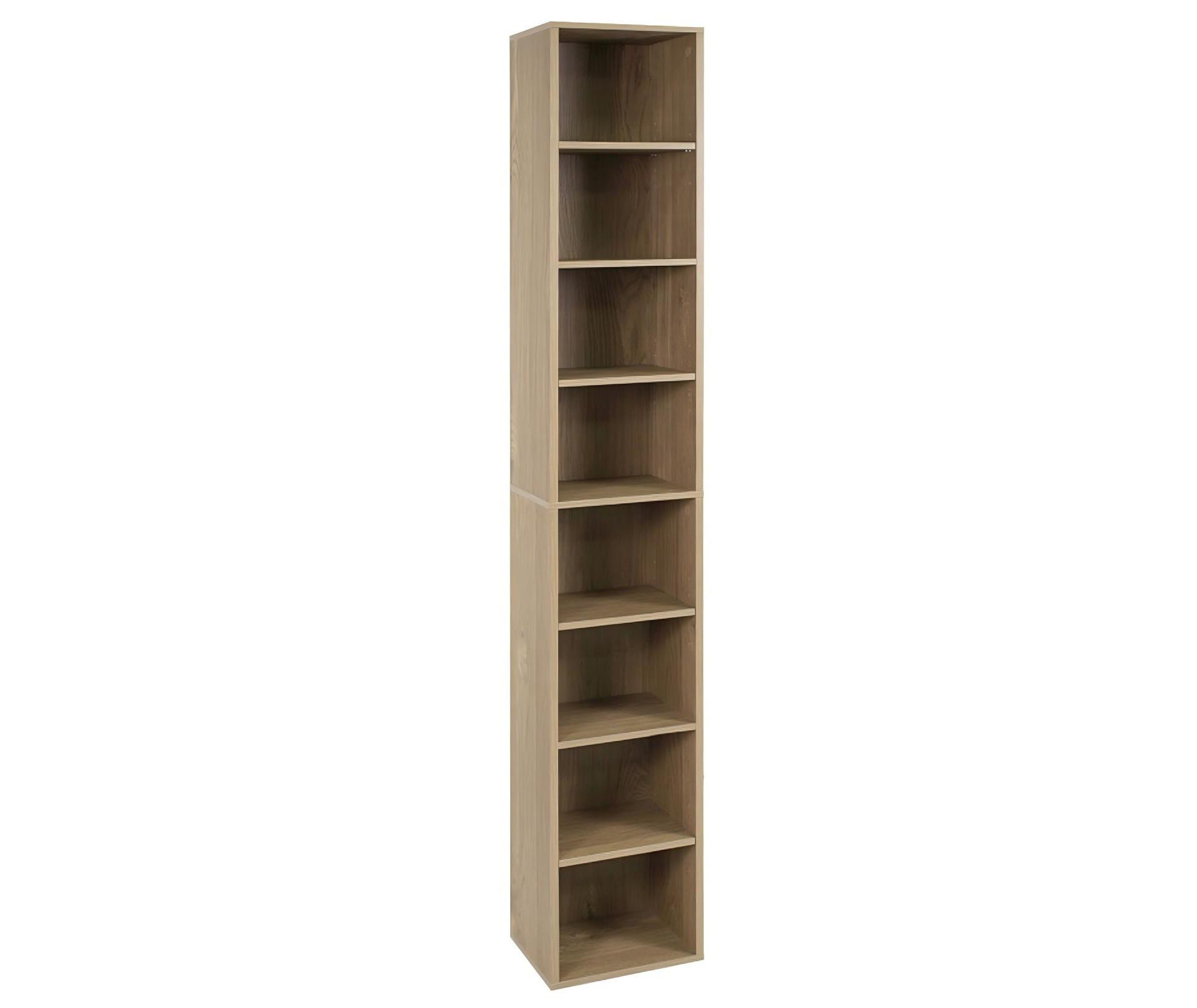 71 Inch Tall Skinny Bookshelf with 4 Adjustable Shelves and Storage Cubes, Natural