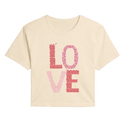 トップス Heart studs & message puff sheer t-shirt Women's - Instant Message - Heart Love Letters Cropped Graphic T