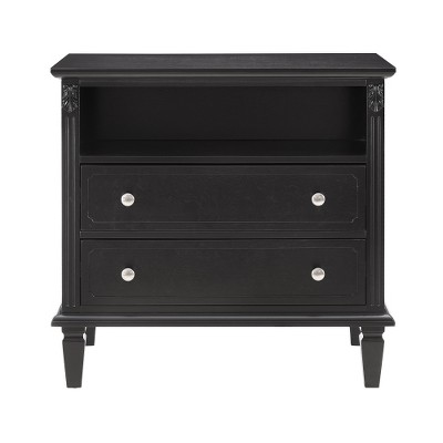 LIVAREEmlen 2-Drawer Farmhouse Nightstand with Charging Station with USB Ports and Outlets Fluted Pilasters Design with Solid Wood Legs