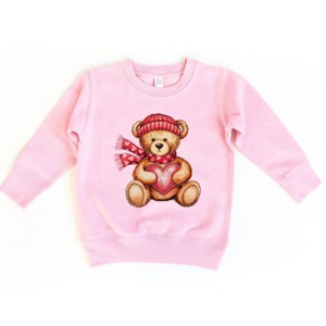 Valentine Teddy Bear Beanie - Toddler Graphic Sweatshirt - 1 of 4