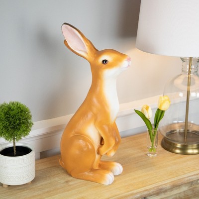 19" Brownish-Orange Resin Curious Bunny Garden Statue