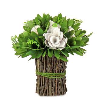 9" Artificial Spring Cream Floral Bundle in Branch Twig Base- National Tree Company