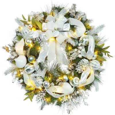 TackView 30" Christmas Wreath, Christmas Door Wreath with Balls, Outdoor Holiday Xmas Wreaths for Front Door Fireplace Decor