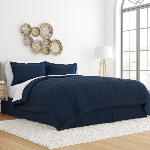 Essential Bed In A Bag Comforter Bedding Set- Becky Cameron (6 Piece Set),  Twin XL, Navy