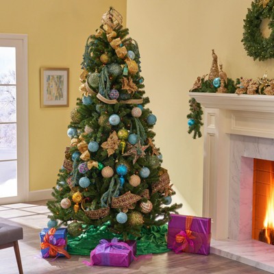INFURNIC Artificial Trees 7ft Noble Hinged Christmas Tree with Sturdy Stand for Modern Holiday Decor, Green, 48"*48"*84"