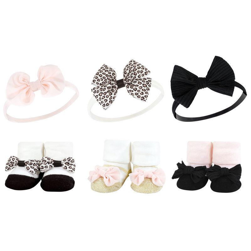 Hudson Baby Infant Girl 12Pc Headband and Socks Giftset, Light Pink Leopard, One Size, 2 of 3