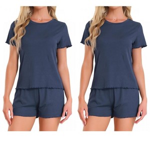 INSPIRE CHIC Women's 4 Pcs Ribbed Knit Soft Short-Sleeve Top & Shorts Ruffled Lounge Pajama Set with Pocket - 1 of 4