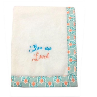 Bacati - Paisley Coral/Aqua White you are Loved Embroidered Blanket