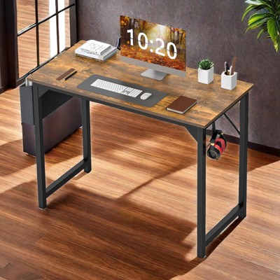 GlasFlength Desks Computer Desk with Storage Bag and Headphone Hook, Small Home Office Writing Study Desk, Brown, 30 Inches