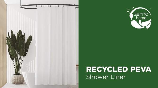 5.5-Gauge Lightweight Recycled PEVA Stall Sized Shower Curtain Liner with Anti Draft Clips Gray - Zenna Home, 2 of 7, play video